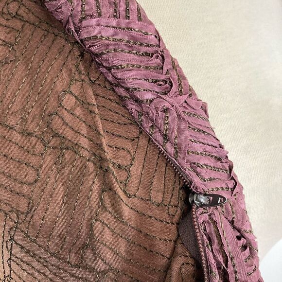 Ruth Chagnon L Maroon Dress Midi Belt Soutache 70s VTG Modest A-Line Cottagecore - Picture 10 of 12